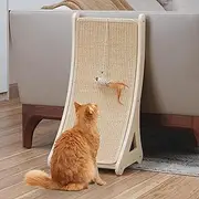 Curved Cat Scratcher, Sisal Kitty Scratching Ramp, L Shape Scratch Pad for Indoor Cats, 25.6" Furniture Protector with Mouse Toy