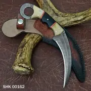 Custom Handmade Damascus Steel karambit knife with leather sheath Full Tang
