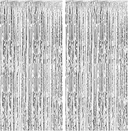 2 Pack Foil Curtain Backdrop Silver Metallic Tinsel Foil Fringe Curtains Photo Booth Props for Birthday Wedding Engagement Baby Shower Bachelorette Christmas Holiday Celebration Party Decorations