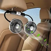 Double Head Car Rear Seat Fan With LED Light - Rotatable Foldable Cooling Fan, 3 Adjustable Speeds, USB Powered for Baby, Kids, Passengers