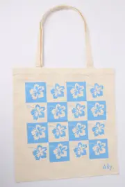 Blue Print Tote Bag Printed Hibiscus Checkered - Size ONE, Women's Canvas Bag