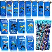 Kolewo4ever 148 Pieces Video Game Theme Stationery Set:100 Pcs Video Game Pencils 24 Pcs Game Pattern Mini Spiral Notepad Memo Pad 24 Pcs Game Metal Charms Bookmarks (Style-2)