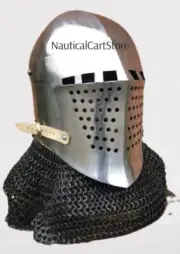16 Gauge Medieval Alexander Helmet Chainmail Padded Helmet Bascinet Decorative