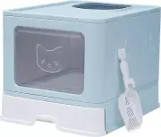 Large Space Foldable Pet Cat Litter Box with Front Entry, Top Exit, Slide Tray