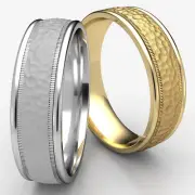 7mm Men's Women's Hammered Finish Milgrain Edge Ring 14k White Gold Wedding Band