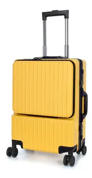 Swiss Aluminium Luggage Suitcase Lightweight with TSA locker 8 wheels 360 degree rolling Carry On HardCase SN8610A Yellow