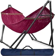 Tranquillo Double Hammock with Stand Included for 2 Persons/Foldable Hammock Stand 600 lbs Capacity Portable Case - Inhouse, Outdoor, Camping (Steel, Red)
