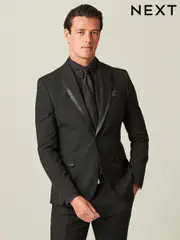 Black Skinny Fit Tuxedo Suit Jacket (112392) | $116