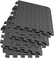 GRIRIW 6Pcs Eva Leaf Grain Floor Mats Interlocking Splicing Gym Pads for Safe Cushioning Dance Rooms Home Gyms Thickened Durable Black