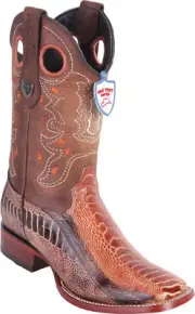 WILD WEST COGNAC GENUINE OSTRICH LEG COWBOY BOOT RANCH-WIDE SQUARE-TOE (EE+)