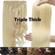 26 28 30Inch Mega Thick Human Hair Extensions Clip In Real Remy Hair FULL HEAD B