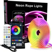 10M/32.8FT Smart LED Strip Waterproof RGB Neon Rope Light with Bluetooth App Voi