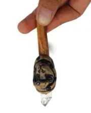 Handmade Artisan Kuripe in Chonta Wood Decorated with a Snake Symbol of the Inca