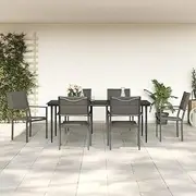 VRAXO 7 Piece Garden Dining Set Black Steel and Textilene -63.8KG,3200740