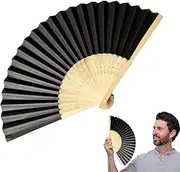 Generic Vintage Silk Folding Fans, 8Inch, Black, Handheld, Sustainable Design, Versatile Use