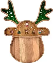 Guowall Wooden Tray Reindeer Epoxy Resin Serving Platter Christmas Decoration Cheese Board for Kitchen, Home Decor, Food Display - 1 pc/Set