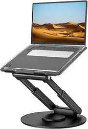 tounee Telescopic Laptop Stand for Desk with 360° Swivel Base, Sit to Stand, Height Adjustable, Portable Riser Holder for Good Posture, Compatible with MacBook Pro, All Laptops 10-17" (Black)