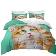 Funny Cat Prints Goofy Face Cute Ginger Kitten Quilt Cover