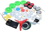 Binxind Toys Cars Robots DIY Accessories DIY Motorized Car Robot Kit with Worm Drive, Belts, Bearings, Wheels, Gears for Kids Easy Install