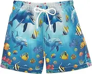 [RPLIFE] Kids Swim Shorts, Anti Chafe Swim Trunks for Boys 2 T, Cute Dolphins Fish Blue