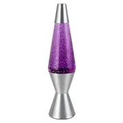 Purple-Pink Glitter Lava Lamp Style Silver Retro Novelty Room Lighting 37cm