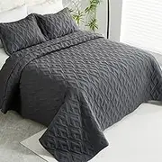 EVENHUG King Size Quilt Bedding Sets with Pillow Shams Soft Lightweight Bedspread Coverlet for All Seasons 3 Piece (Grey 106"x96")