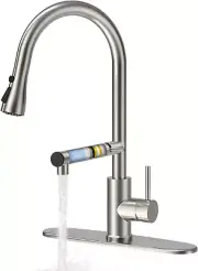 Pull Down Kitchen Faucet with Water Filter High Arc Brushed Nickel Tap