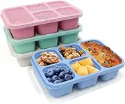 4 pack Bento Box Set with Lid, 1000ML Lunch Box with 5 Compartments,Lunch Containers for Kids Adults, Divided Food Storage Containers for Work Travel School