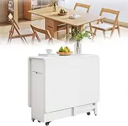 [ZLGONRL] Wooden Folding Table Foldable Dining Table with Chairs Drop Leaf Tables for Small Spaces Collapsible Kitchen Table Side Table with Wheels,Only Table,14cm White