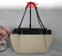 在飛比找Yahoo!奇摩拍賣優惠-優買二手精品名牌店 CHANEL 黑 羊皮 白 編織 棉線 