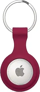 AirTag Keyring Silicone Case with Hook for Apple Air Tag GPS Tracker Bluetooth. Safety; Keys, Bags, Luggage, Bikes, Dog Cat Collar. Anti- Lost Anti-Scratch Shock Resistant (Red)