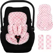 DAYEEBALL Infant Car Seat Insert Cushion, Baby Car Seat Head Body Support for Girls & Boys, Reversible Newborn Car Seat Insert with 2 Extra Strap Paddings, Premature Car Seat Cushion, Pink