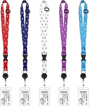 Leinuosen 5 Sets Cruise Lanyard for Ship Cards Cruise Ship Essentials Cruise Lanyards Pattern Adjustable Lanyard with Retractable Reel Waterproof ID Badge Holders Accessories(Vibrant Style)