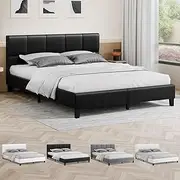 ALFORDSON Bed Frame Base King Size, Bed Platform Foundation with PU Leather Upholstered Tufted Headboard for Mattress Topper, Platt Black