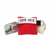 5 Extra Large Red CPR Masks in Keychains - Face Shield with heavy duty GLOVES