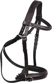 English Leather Crossover / Crossunder Bitless Bridle Headstall with Reins Harness Horse tack headcollar- Tan full