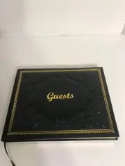 New Barnes & Noble Black Leather Bound Embossed Guest Registry Book Made Italy