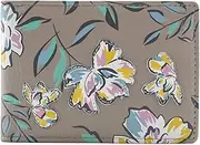 [Mala] Leather Zinnia Floral RFID Card Holder, 12 Card Slots, 10 x 7.5 cm, with Dust Bag, Grey, 10 X 7.5 Centimeters, Floral