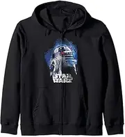 [STAR WARS] Last Jedi R2-D2 Portrait Paint Distressed Zip Hoodie