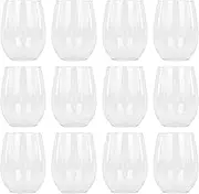 Argon Tableware Reusable Plastic Glasses - 300ml - Pack of 12 - Stemless Wine Glasses - Clear Cocktail Champagne Tumbler Drinking Cups for Garden, Parties, Weddings, BBQ and Picnic