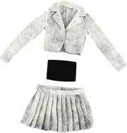 1/6 Short Jacket, Pleated Skirt and Tube Top Set for Action Figure Doll Wardrobe Essentials , White Black