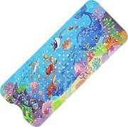 Baby Bath Mat for Tub for Kids, 40 X 16 Inch Extra Long Kids Bathtub Mat Non Slip, Cartoon Patterned Bath Tub Shower Mat Anti Slip with Suction Cups & Drain Holes, Machine Washable (sea Turtle)