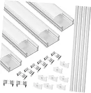 Baluue Led Channel System Silver U-shape Aluminum Profile Housing Milky White Cover 4 Sets for Diverse Mounting
