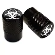2 Black Billet Aluminum Knurled Tire Valve Caps - Zombie Outbreak W