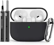 [Ljusmicker] for AirPods Pro Case Cover with Cleaner Kit,Soft Silicone Protective Case for Apple AirPod Pro 2nd/1st Generation Case for Women Men,AirPods Pro 2/Pro Case Accessories with Keychain-Black