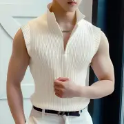 INCERUN Mens Solid Knit Textured Notched Neck Vest Elastic Sleeveless Tank Top for Male
