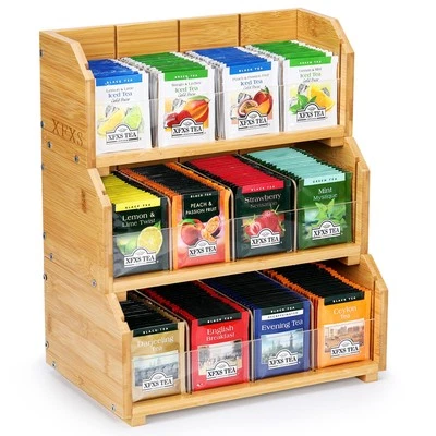 Tea Bag Organizer, 3 Layer Stackable Bamboo Tea Box Organizer Storage Box, Wo...