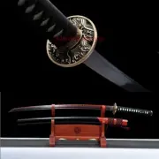 Japanese Katana T10 Steel Clay Tempered BrassSamurai Sword Full Tang Sharp Black