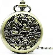 [QRDYL] Pocket Watch,Pocket Watch Vintage Birds Automatic Mechanical Pocket Watches Hollow Retro Chain Pendant Women Men Couple Lovers Self Wind Clock