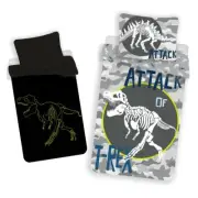 T-Rex Camo Single Duvet Cover Set Glow In The Dark Dinosaur Skeleton Euro Size